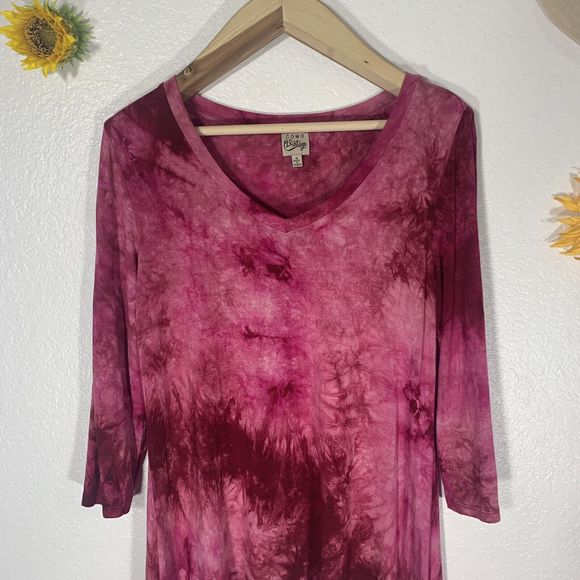 Como Vintage Pink Tie Dye Away Boho Hippy Soft Blouse Size Medium Women’s - Picture 2 of 10